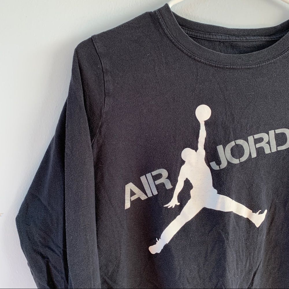 Air Jordan Size Large L Black Boys Top T Shirt Long Sleeve Graphic Basketball - Picture 2 of 12